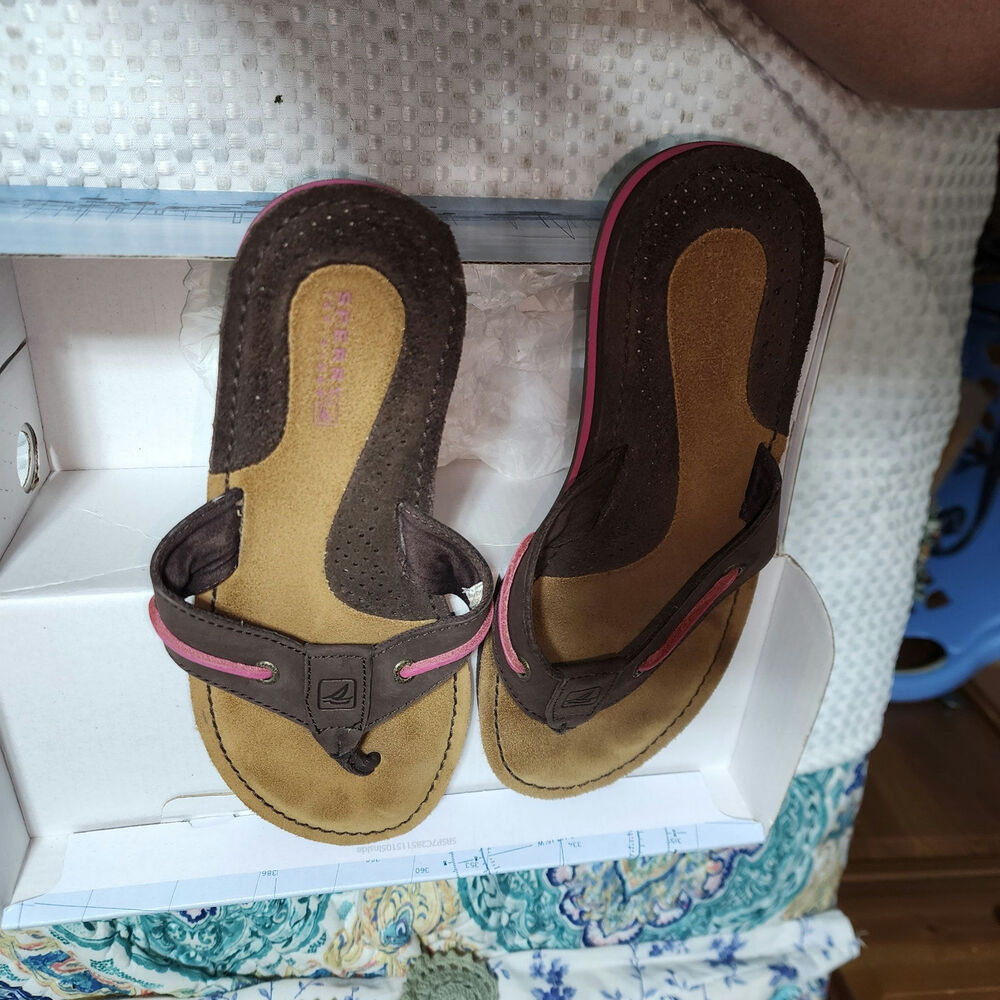 SPERRY EUC WOMENS SZ 7 CATALINA TH DARK BROWN/PINK SANDALS SHOES